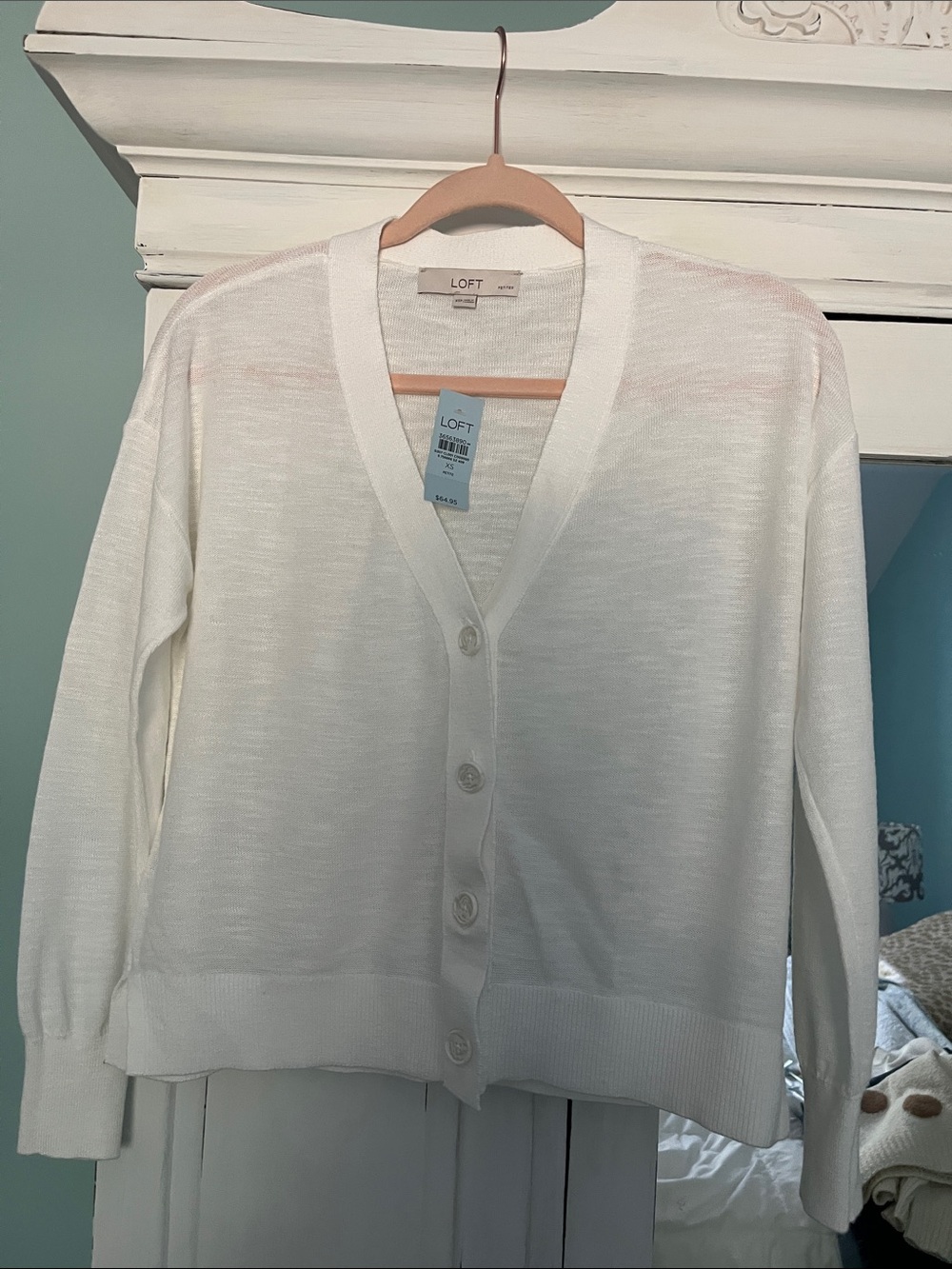LOFT White Lightweight V-Neck Button Cardigan